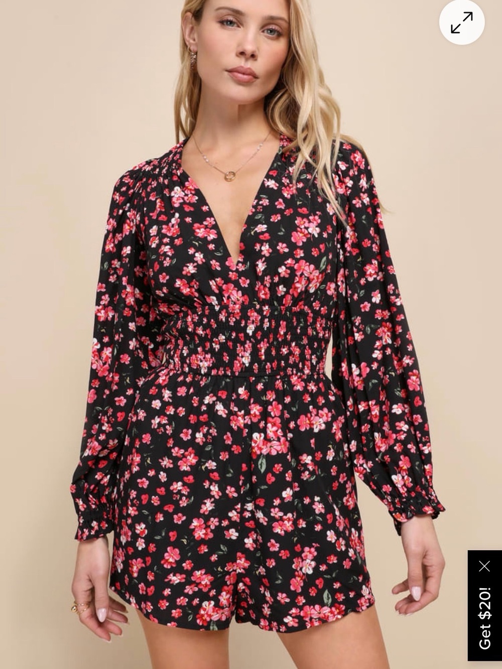Lulu's Black Long-Sleeve Floral V-Neck Dress